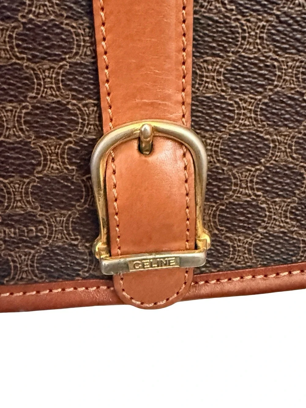 Vintage Celine Macadam Crossbody Brown PVC Leather Shoulder Bag with Back Pocket - Picture 4 of 16